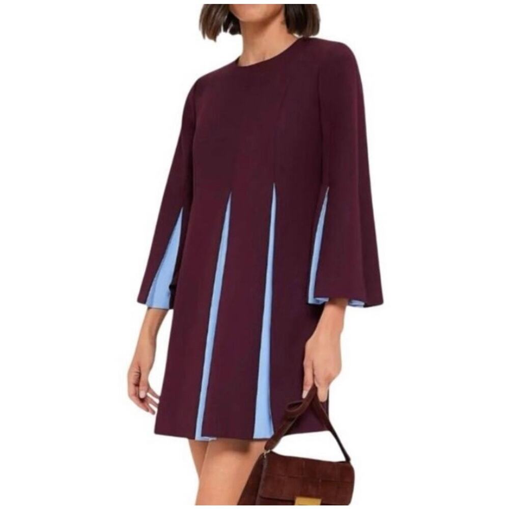 Women's Plum Shift Dress with Light Blue Inset Panels